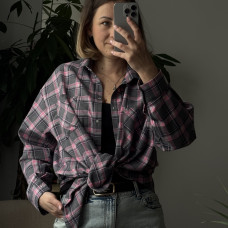 *Koszula flanelowa damska   “Różowo–szara kratka”