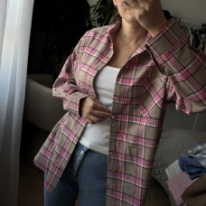 *Koszula flanelowa damska   “Różowo–beżowa kratka”