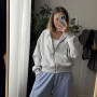 *Zip hoodie  z tkaniny pikowanej (kapitone)  “Szary melanż”