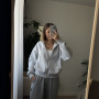 *Zip hoodie  z tkaniny pikowanej (kapitone)  “Szary melanż”