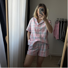 *Piżama flanelowa  z krótkim rękawem i szortami  “Pink sky”