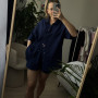*Zestaw muślinowy: koszula (długi/krótki rękaw) i szorty (wybór długości) „Granatowy”