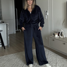 Spodnie welurowe palazzo „Modena” Midnight Navy